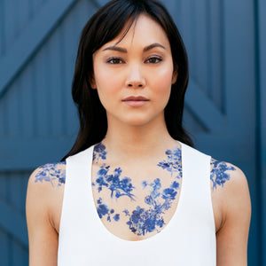 Blue Florals Tattoo Set