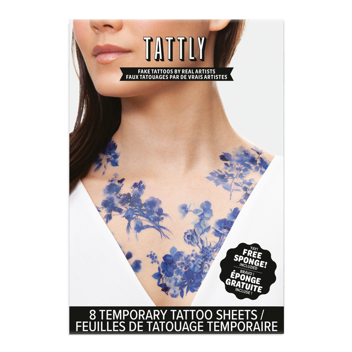 Blue Florals Tattoo Set