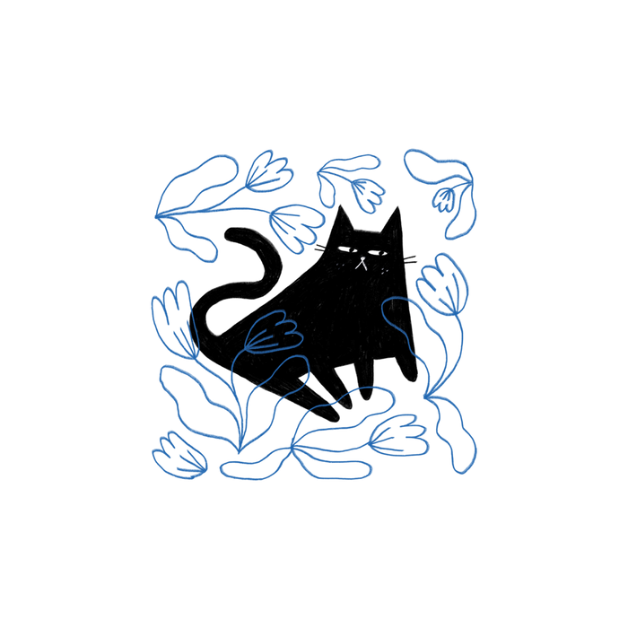 Blue Garden Kitty Tattoo