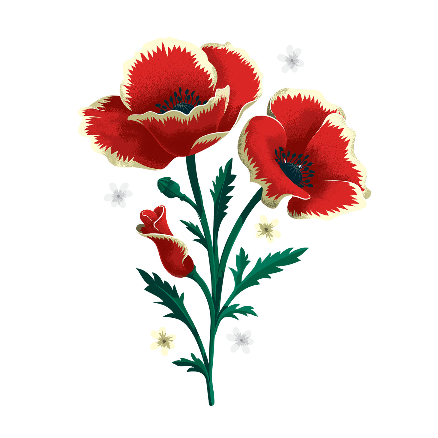 Neotraditional poppy tattoo on the inner arm.