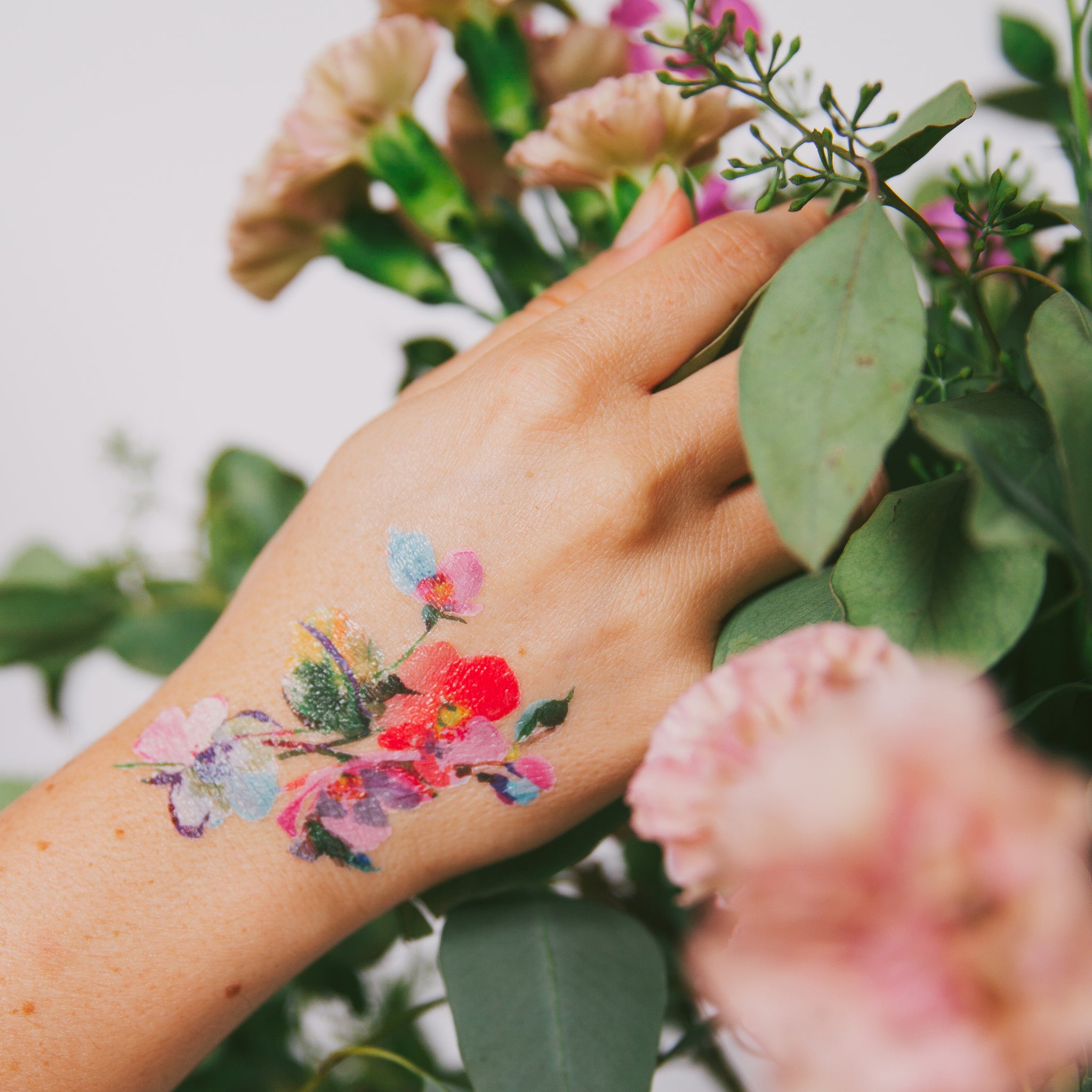 Watercolor Flower Temporary Tattoo - Fake Peony Rose Tattoo Art Sticker  Supplies | eBay